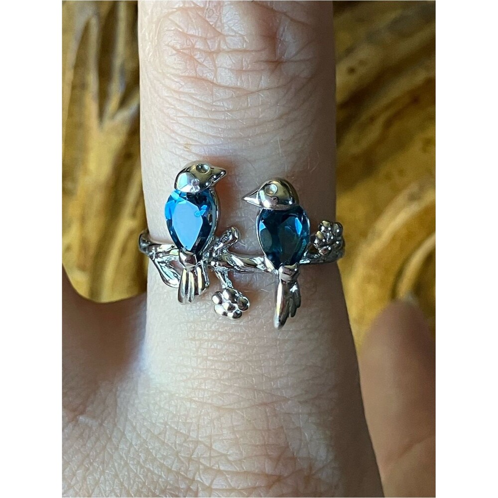 London Blue Topaz Sterling Silver Lovebirds Ring Size 9
